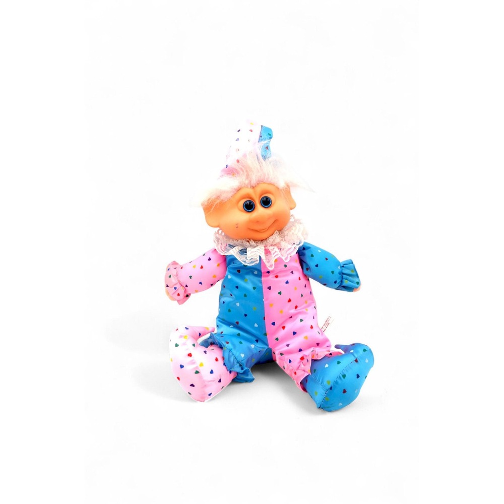 Vtg Fairy-Tale Troll Doll Large Clown Jester Plush Pink‎ Blue Lace 1992